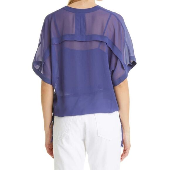 Rag & Bone Women Blue Mesh Elysse Casual Relaxed V-neck Elegant Blouse Size S - Picture 2 of 6